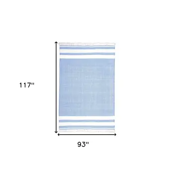 8' X 10' Blue Striped Handmade Stain Resistant Non Skid Indoor Outdoor Area Rug