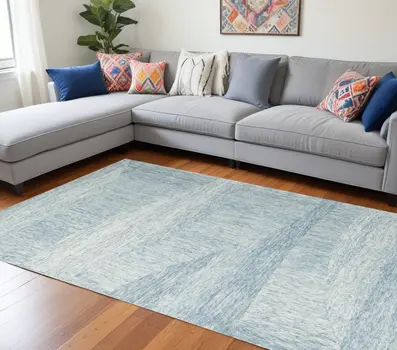 8' X 10' Blue Wool Abstract Hand Tufted Area Rug