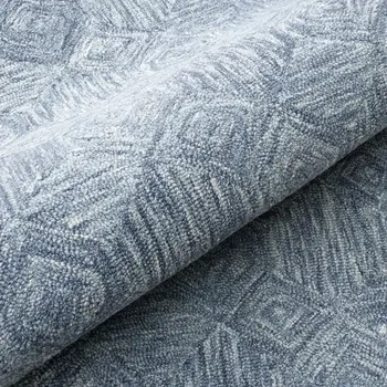 5' X 7' Blue Wool Geometric Hand Tufted Area Rug