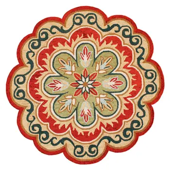 4' Orange Round Wool Floral Hand Tufted Area Rug