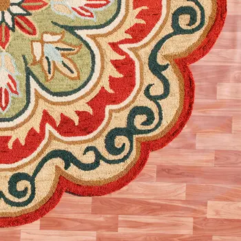 6' X 6' Orange Round Wool Floral Hand Tufted Area Rug