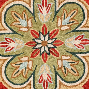 6' X 6' Orange Round Wool Floral Hand Tufted Area Rug