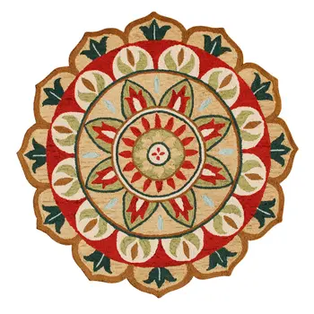 4' Red Round Wool Floral Hand Tufted Area Rug