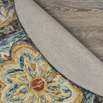 4' Blue Round Wool Floral Hand Tufted Area Rug