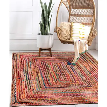 3' X 5' Tan Geometric Hand Braided Area Rug