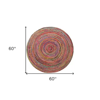 5' X 5' Tan Round Geometric Hand Braided Area Rug