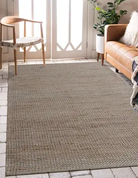 5' X 7' Beige Striped Hand Woven Area Rug