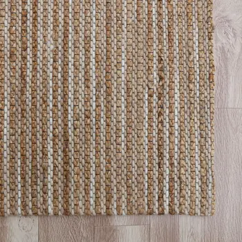 5' X 7' Beige Striped Hand Woven Area Rug