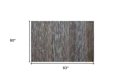 5' X 7' Blue Striped Hand Woven Area Rug