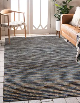 8' X 10' Blue Striped Hand Woven Area Rug