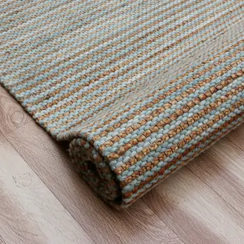 8' X 10' Blue Striped Hand Woven Area Rug