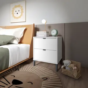 24" White Two Drawer Faux Wood Nightstand