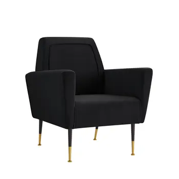 32" Black And Black And Gold Velvet Arm Chair