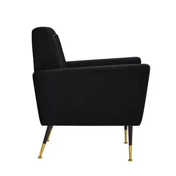 32" Black And Black And Gold Velvet Arm Chair