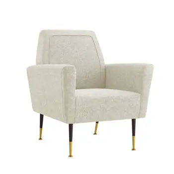 32" Beige And Black And Gold Linen Arm Chair