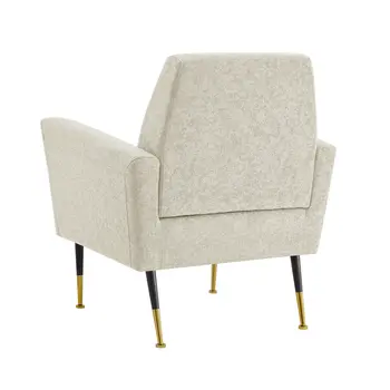 32" Beige And Black And Gold Linen Arm Chair
