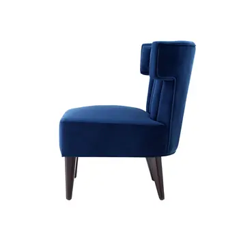 30" Navy Blue And Black Velvet Tufted Wingback Chair