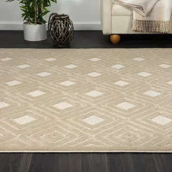 5' X 7' Beige Geometric Area Rug