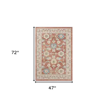4' X 6' Red and Ivory Oriental Power Loom Area Rug