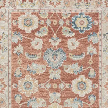 4' X 6' Red and Ivory Oriental Power Loom Area Rug