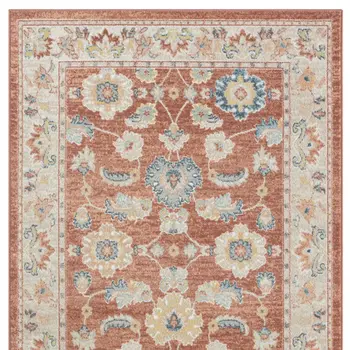 4' X 6' Red and Ivory Oriental Power Loom Area Rug