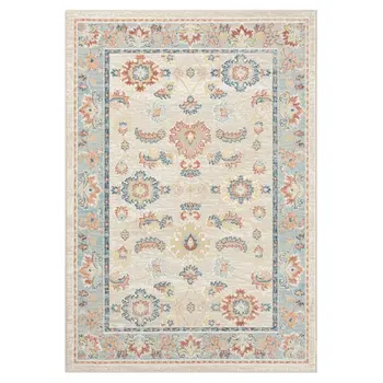 4' X 6' Blue and Ivory Oriental Power Loom Area Rug