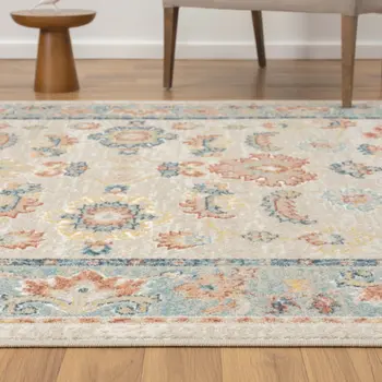 4' X 6' Blue and Ivory Oriental Power Loom Area Rug