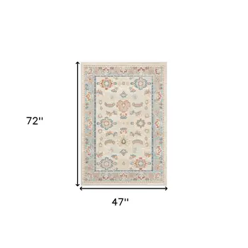 4' X 6' Blue and Ivory Oriental Power Loom Area Rug
