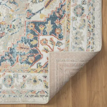 4' X 6' Ivory and Blue Oriental Power Loom Area Rug