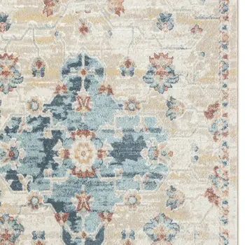 4' X 6' Ivory and Blue Medallion Power Loom Area Rug