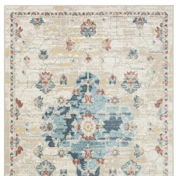 4' X 6' Ivory and Blue Medallion Power Loom Area Rug
