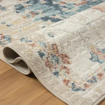 4' X 6' Ivory and Blue Medallion Power Loom Area Rug