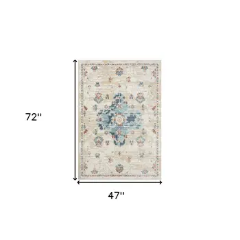 4' X 6' Ivory and Blue Medallion Power Loom Area Rug