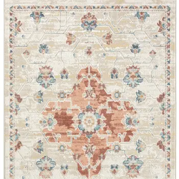 4' X 6' Ivory and Red Medallion Power Loom Area Rug