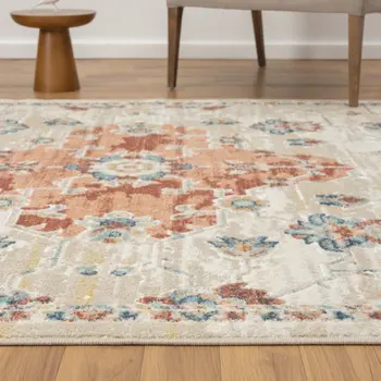 4' X 6' Ivory and Red Medallion Power Loom Area Rug