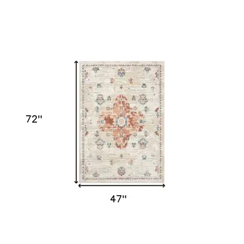 4' X 6' Ivory and Red Medallion Power Loom Area Rug