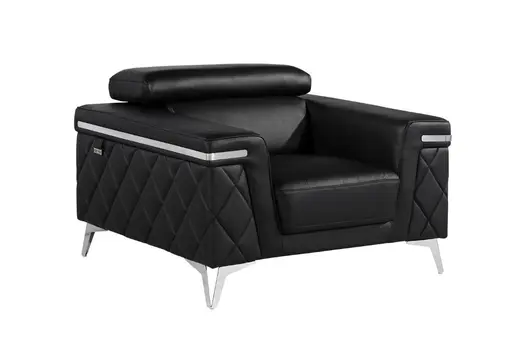 42" Black And Silver Top Grain Leather Club Chair