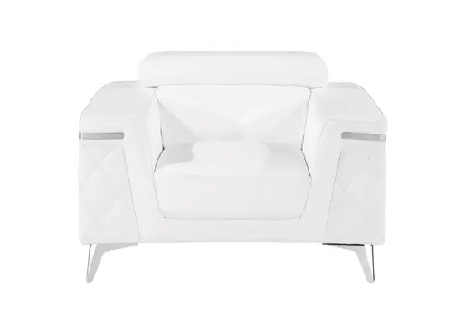 42" White And Silver Top Grain Leather Club Chair