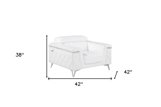 42" White And Silver Top Grain Leather Club Chair
