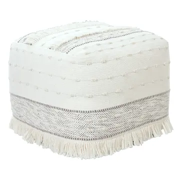 18" Cream Cotton Striped Pouf Ottoman