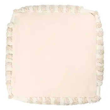 18" Beige Cotton Cube Striped Pouf Ottoman