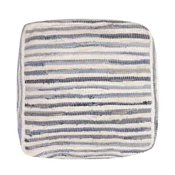 18" Blue Cotton Cube Striped Pouf Ottoman