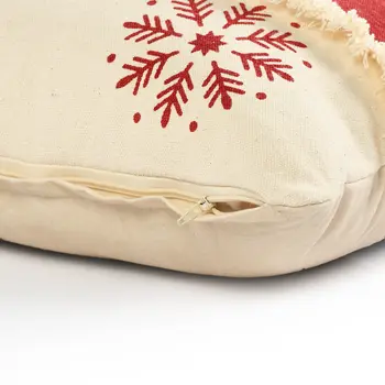 16" X 24" Red Christmas Snowflakes Cotton Abstract Zippered Pillow With Fringe
