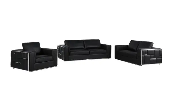 Black Top Grain Leather Five Person Seating Set