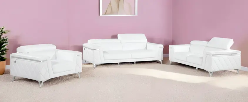 White Top Grain Leather Five Person Seating Set