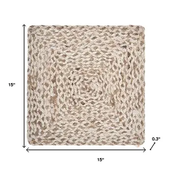 15" Set of Four Ivory And Natural Jute Square Placemats