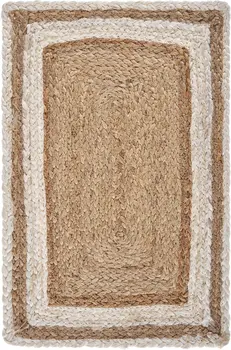 19" Set of Four Natural And Cream Geometric Border Jute Placemats