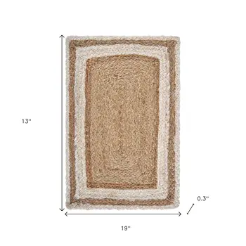 19" Set of Four Natural And Cream Geometric Border Jute Placemats
