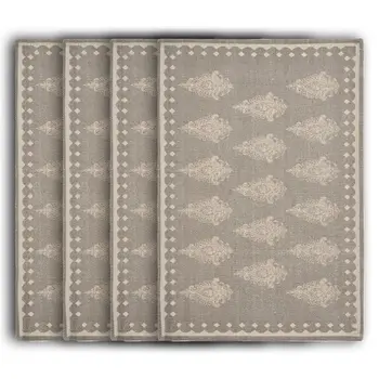 19" Set of Four Gray And Cream Geometric Medallion Cotton Placemats