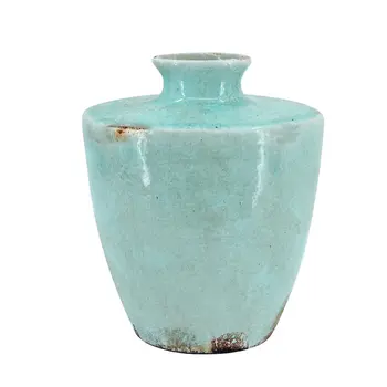 12" Aqua Terracotta Crackle Glaze Round Table Vase